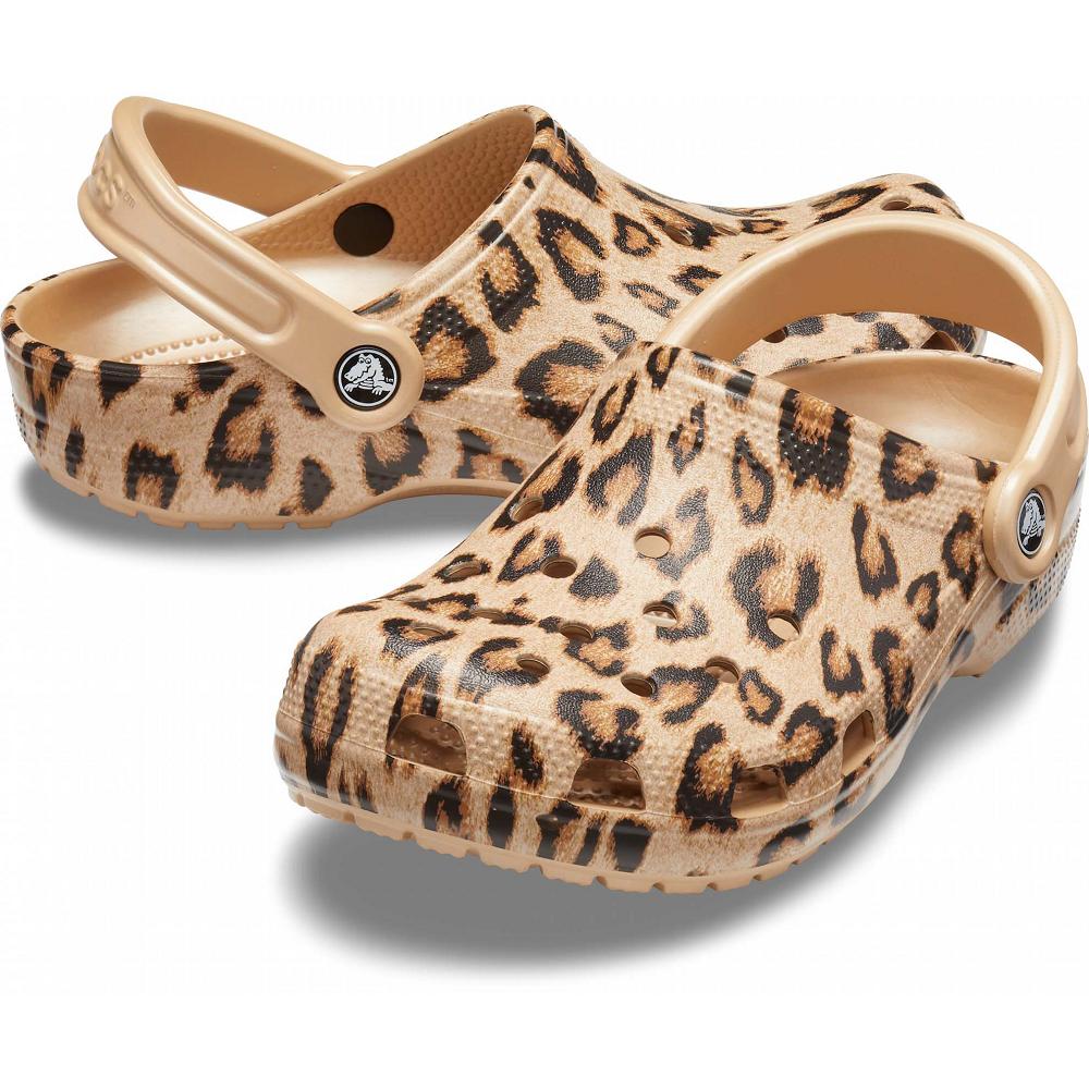 Khaki Women's Crocs Classic Printed Clogs | NZ 0076BEXC